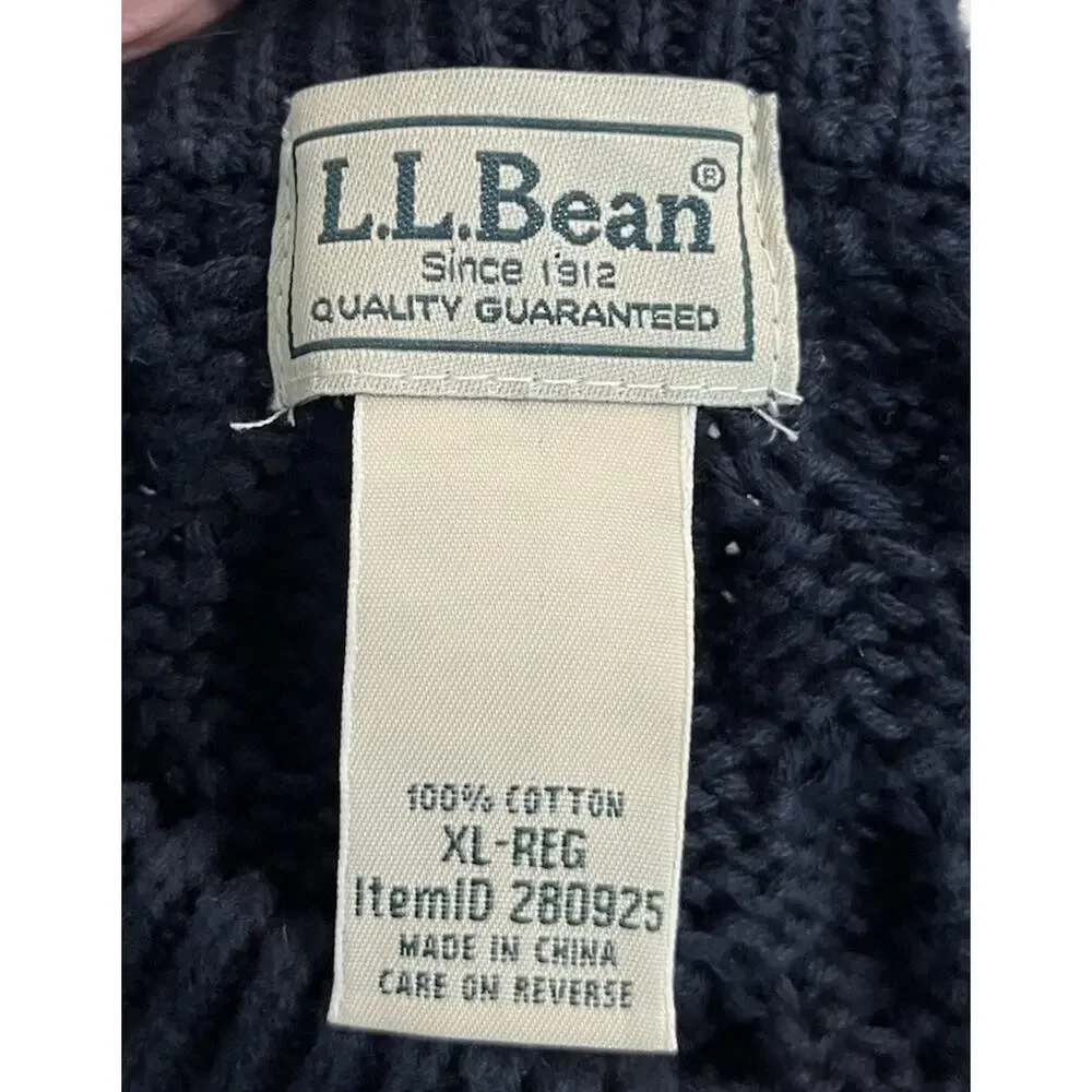 L.L.Bean Navy Long Sleeve Fisherman Cable‎ Knit Cotton Men's Sweater Size XL